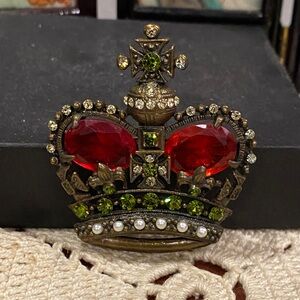 Vintage Mazer 1949 Crown Jewels Co Red,Clear and Green Crystals Crown Brooch